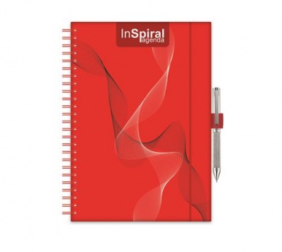 Naptár, tervező, A5, heti, DAYLINER, "InSpiral", piros-piros